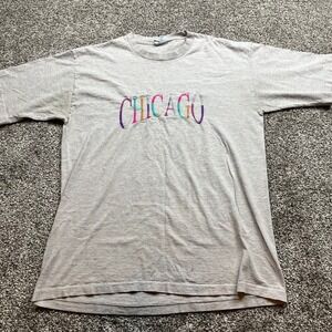 vintage Chicago Embroidered Graphic T Shirt Adult L Gray Sportswear Made USA